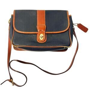 Vintage 1980’s Coach Sheridan Mayfield Navy Blue Pebbled Leather w/ Brown Trims
